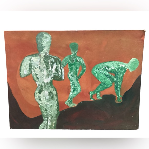 18x24 acrylic painting on canvas 3‎ green men. Author unknown - Picture 1 of 13